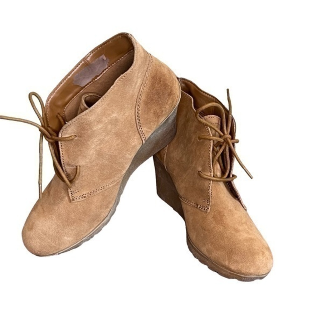 Leather Lace up Wedge Ankle Bootie
